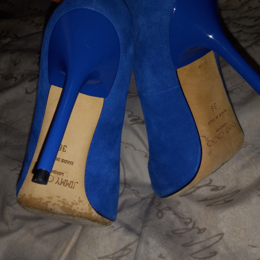 Jimmy CHOO Romy cobalt electric blue suede pumps 100mm Size 6 - Picture 12 of 14